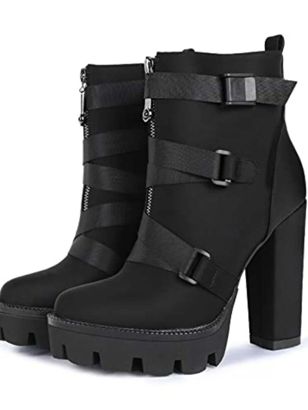 Platform Chunky Heel Combat Booties Lace Up Ankle Boots Round Toe Zip
